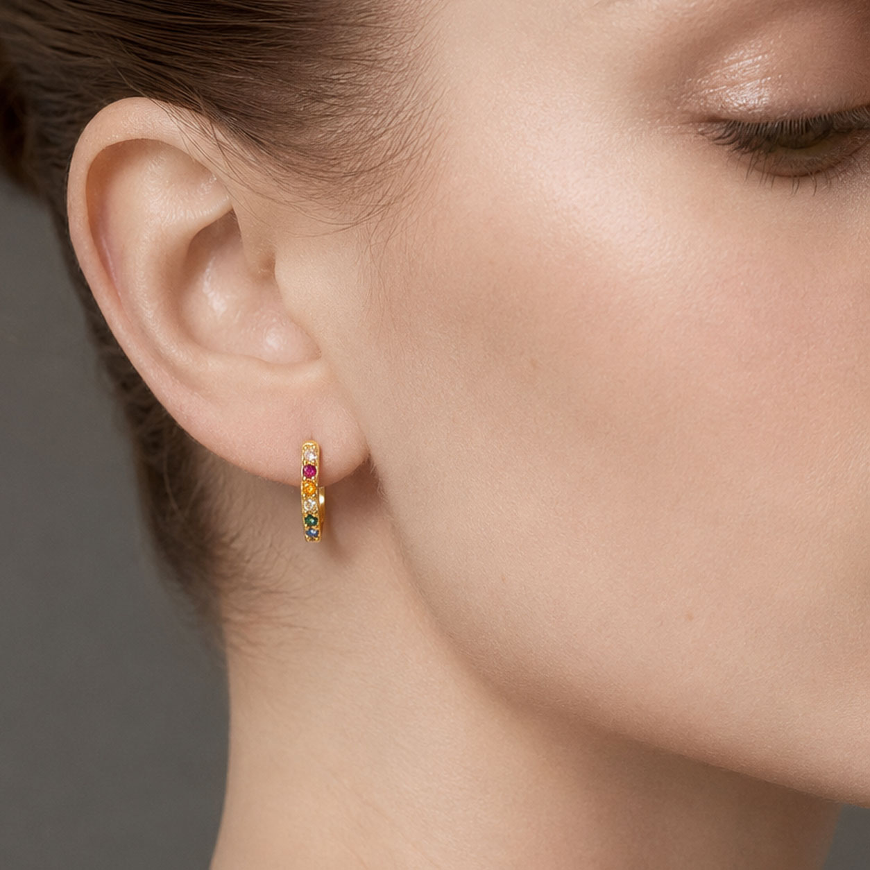 Aros Argolla con  Cubic Zirconia  Coloridos Baño de Oro 18k