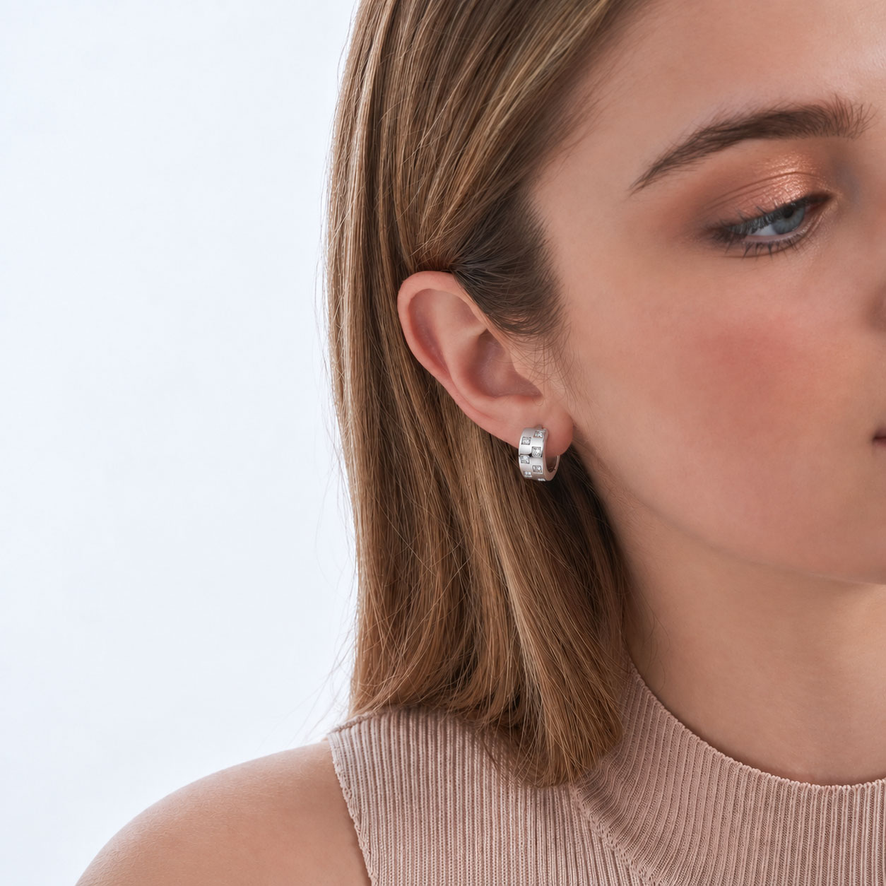 Aros Plateados Tipo Argolla Cubic Zirconia Transparente