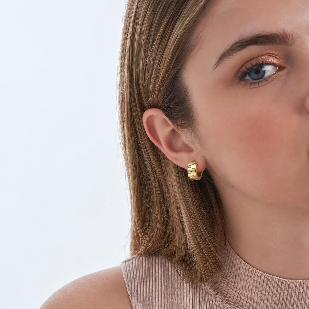 Aros Tipo Argolla Cubic Zirconia Transparente Oro 18k