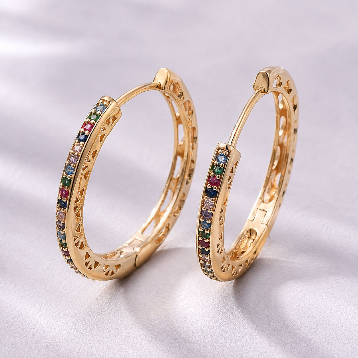 Aros Argolla Dorada Cubic Zirconia Multicolor