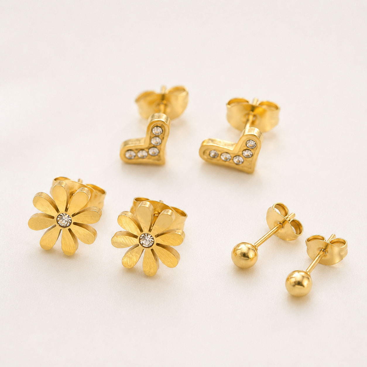 Set de Aros Acero Bañados en Oro 18K