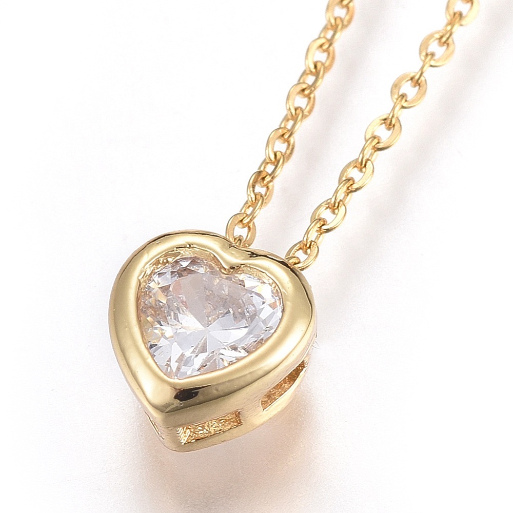 Cadena con dije corazón dorado Acero Cubic Zirconia Cristal