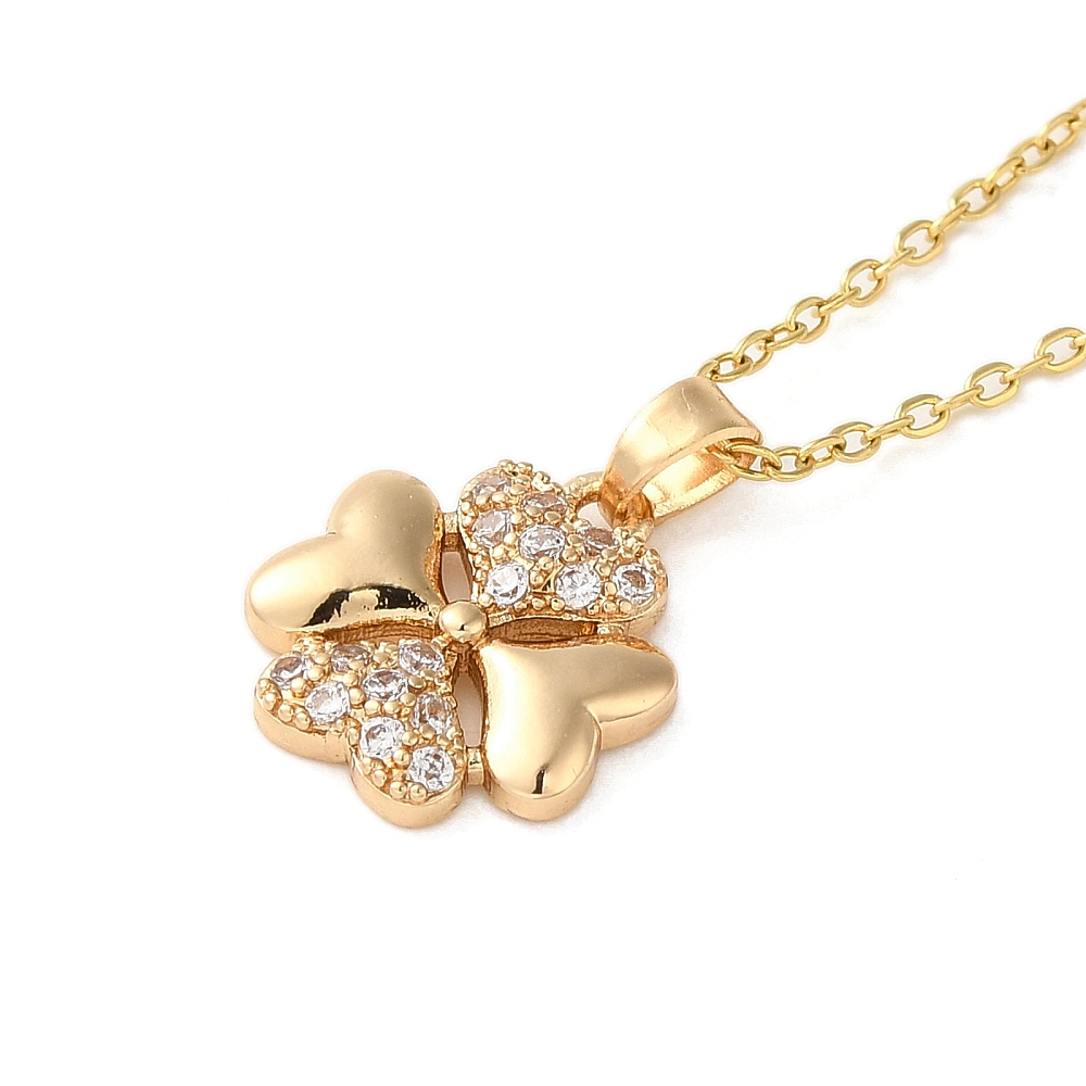 Collar de cadena con dije de trébol Acero Quirúrgico y Cubic Zirconia