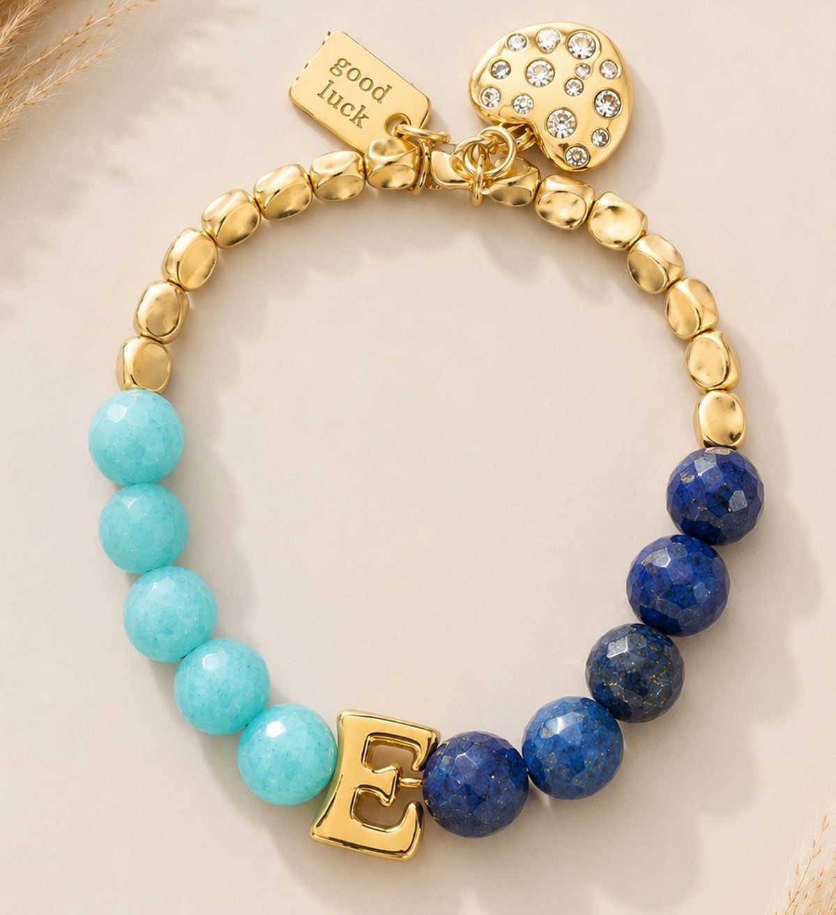 Pulsera Iniciales con piedras naturales Oro 18k Azul