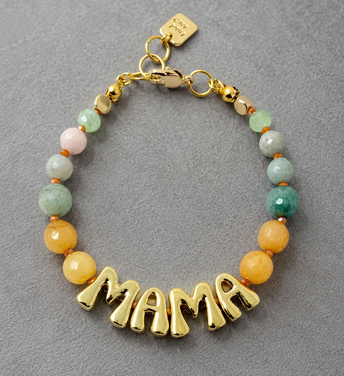 Pulsera MAMA con Piedras Naturales y Baño Oro 18k
