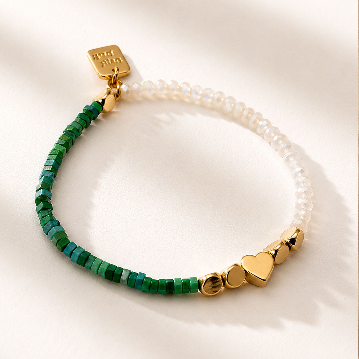 Pulsera Mini Corazón18k Cristales y Piedras Naturales Ágata