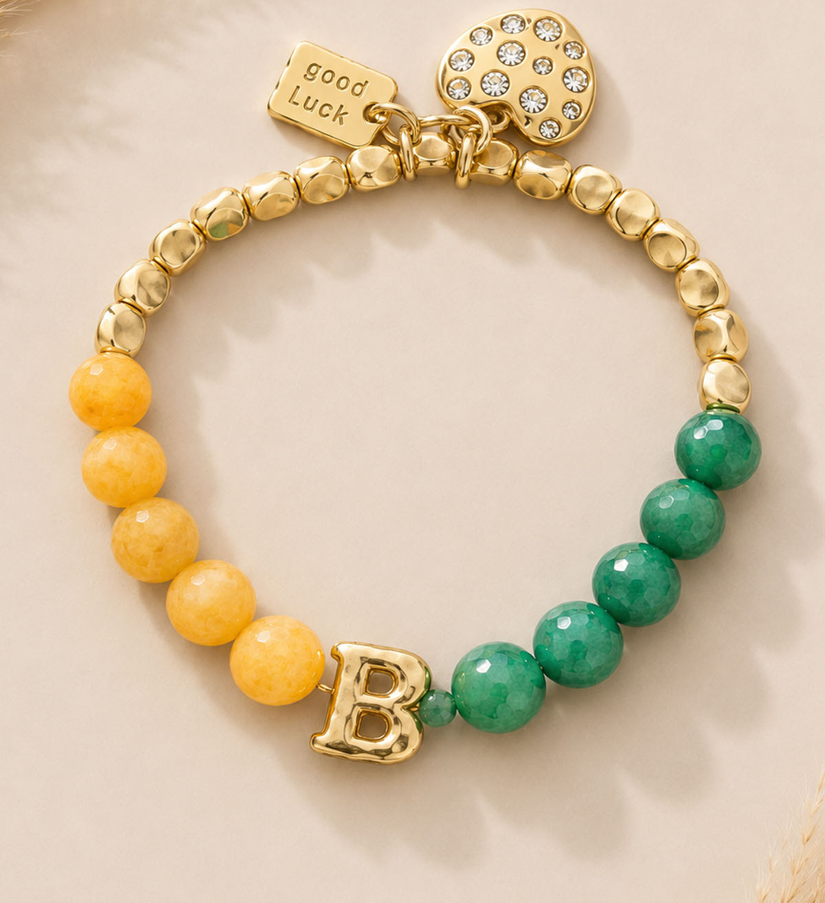 Pulsera Iniciales con piedras naturales Oro 18k Verde