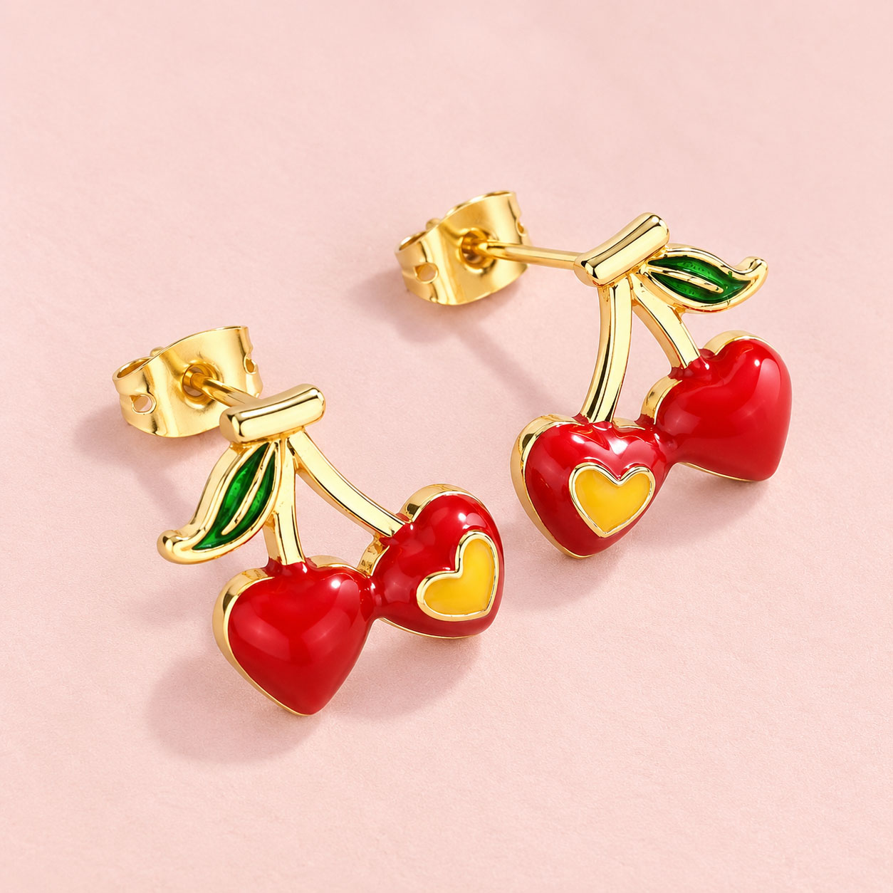 Pendientes Corazón Guinda Oro 18k