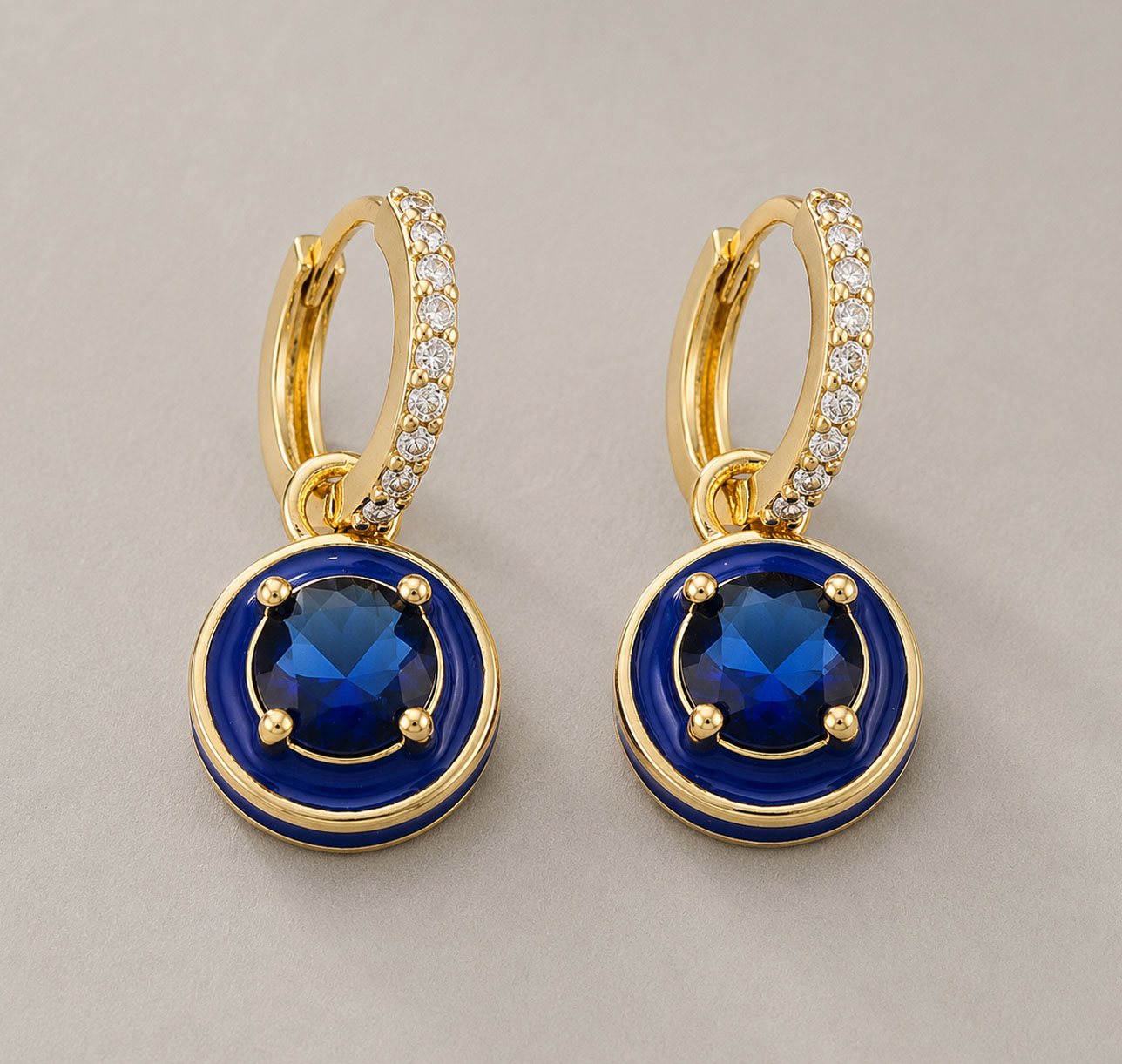 Aro Acero Argolla con Dije Colgante Cubic Zirconia- Azul