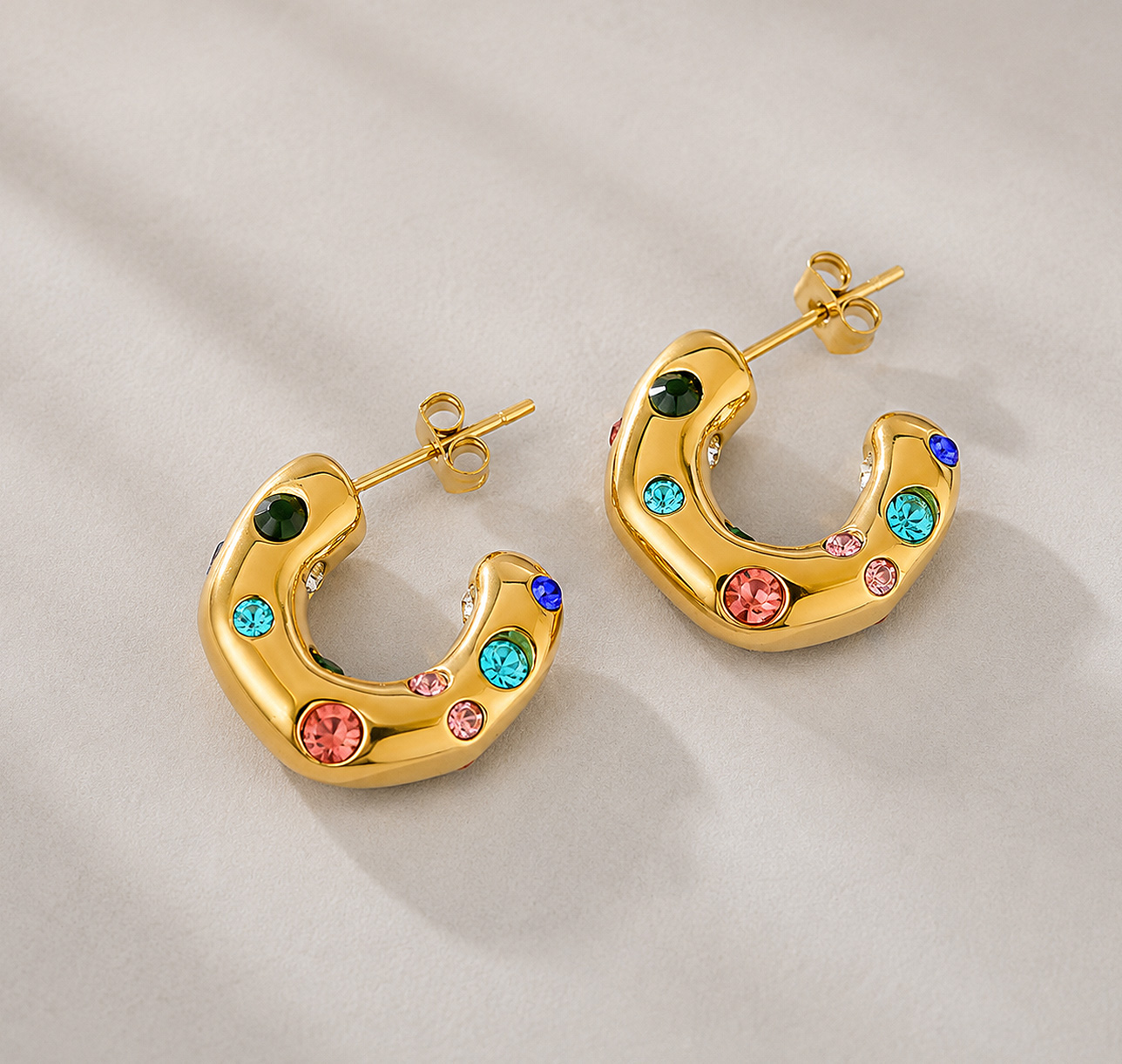 Aros Acero Inoxidable Enchapados Oro 18k y Piedras Cubic Zirconia