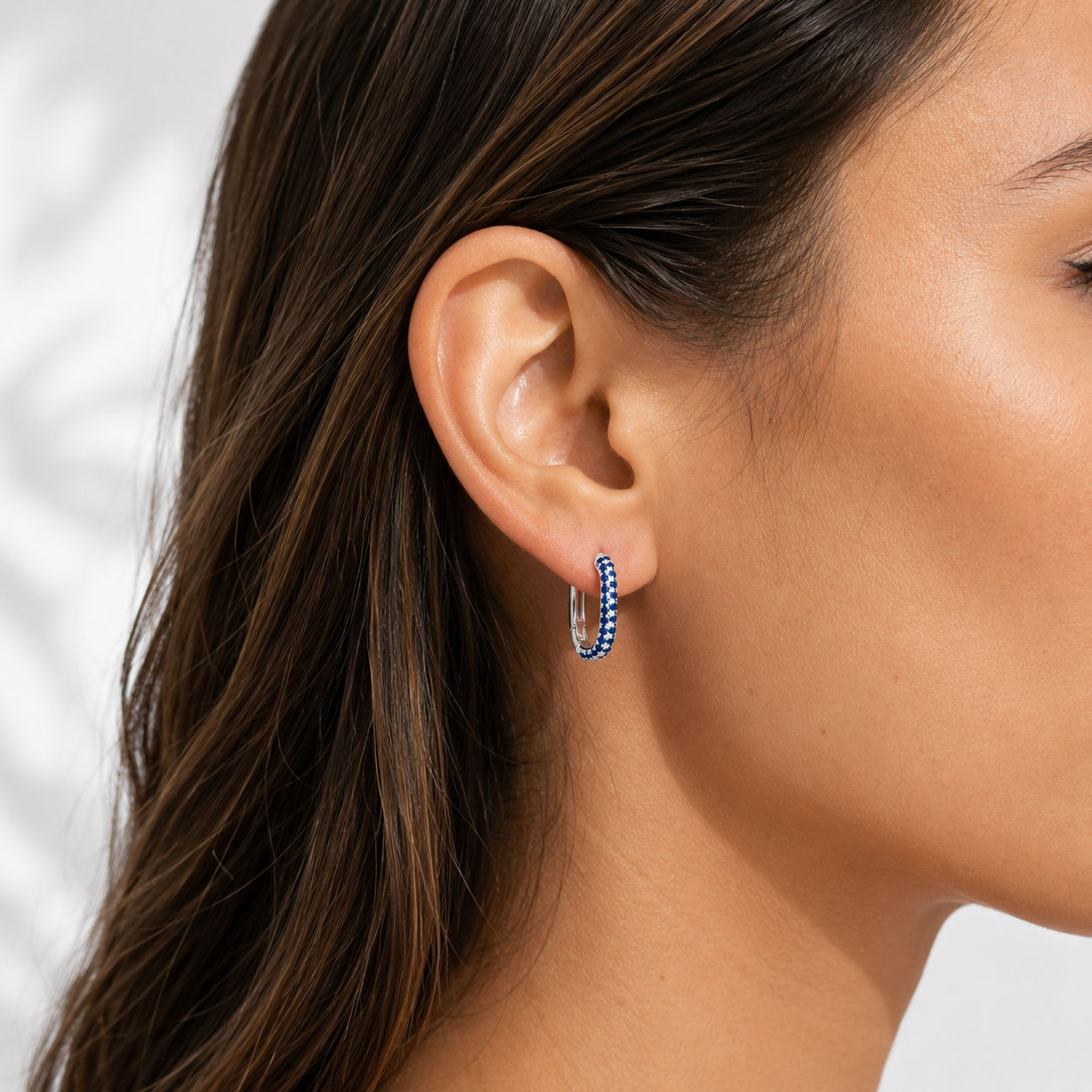 Aros Plata 925 Plateado Ovalado Cubic Zirconia Azul