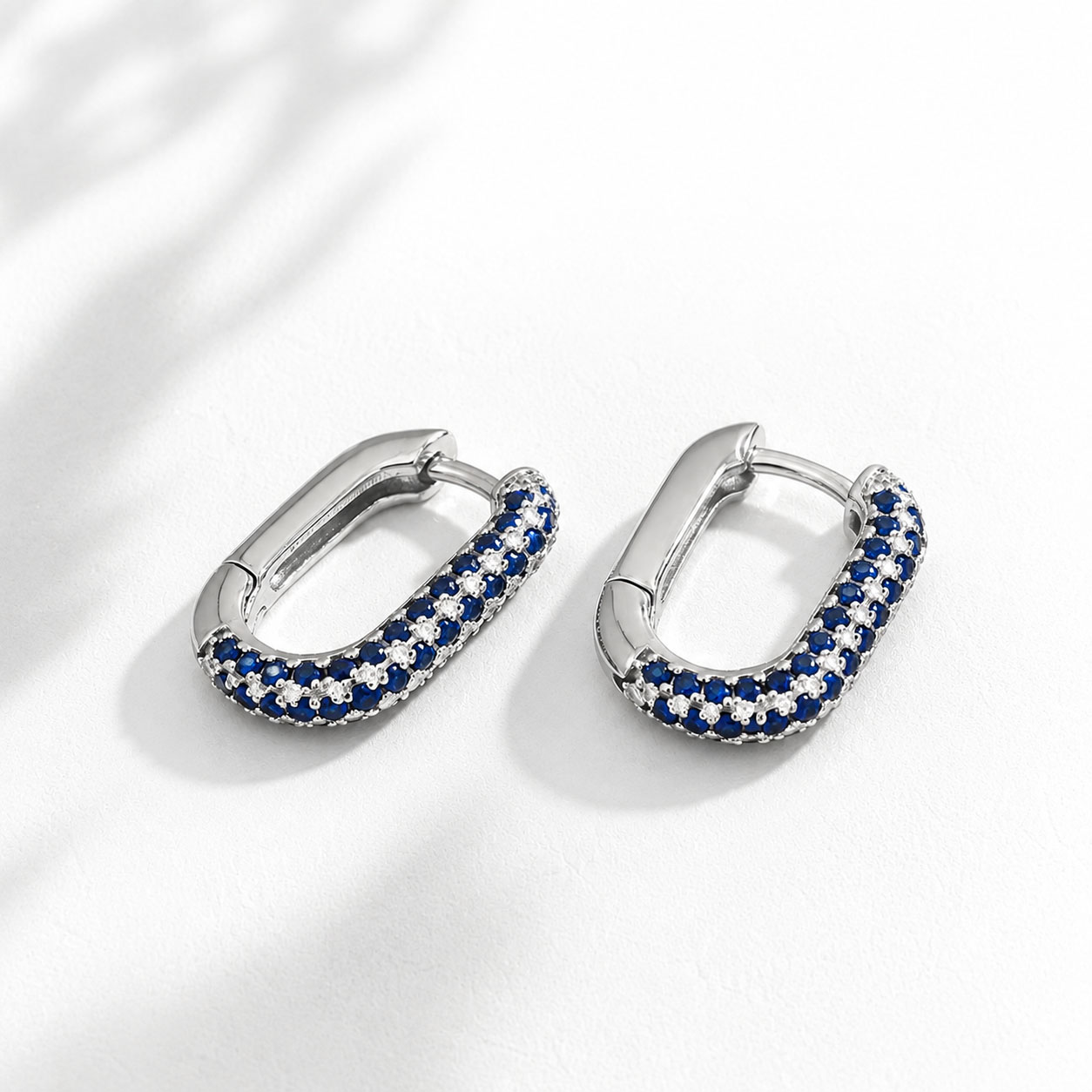 Aros Plata 925 Plateado Ovalado Cubic Zirconia Azul