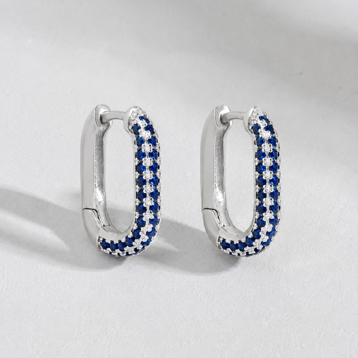Aros Plata 925 Plateado Ovalado Cubic Zirconia Azul — foto 3