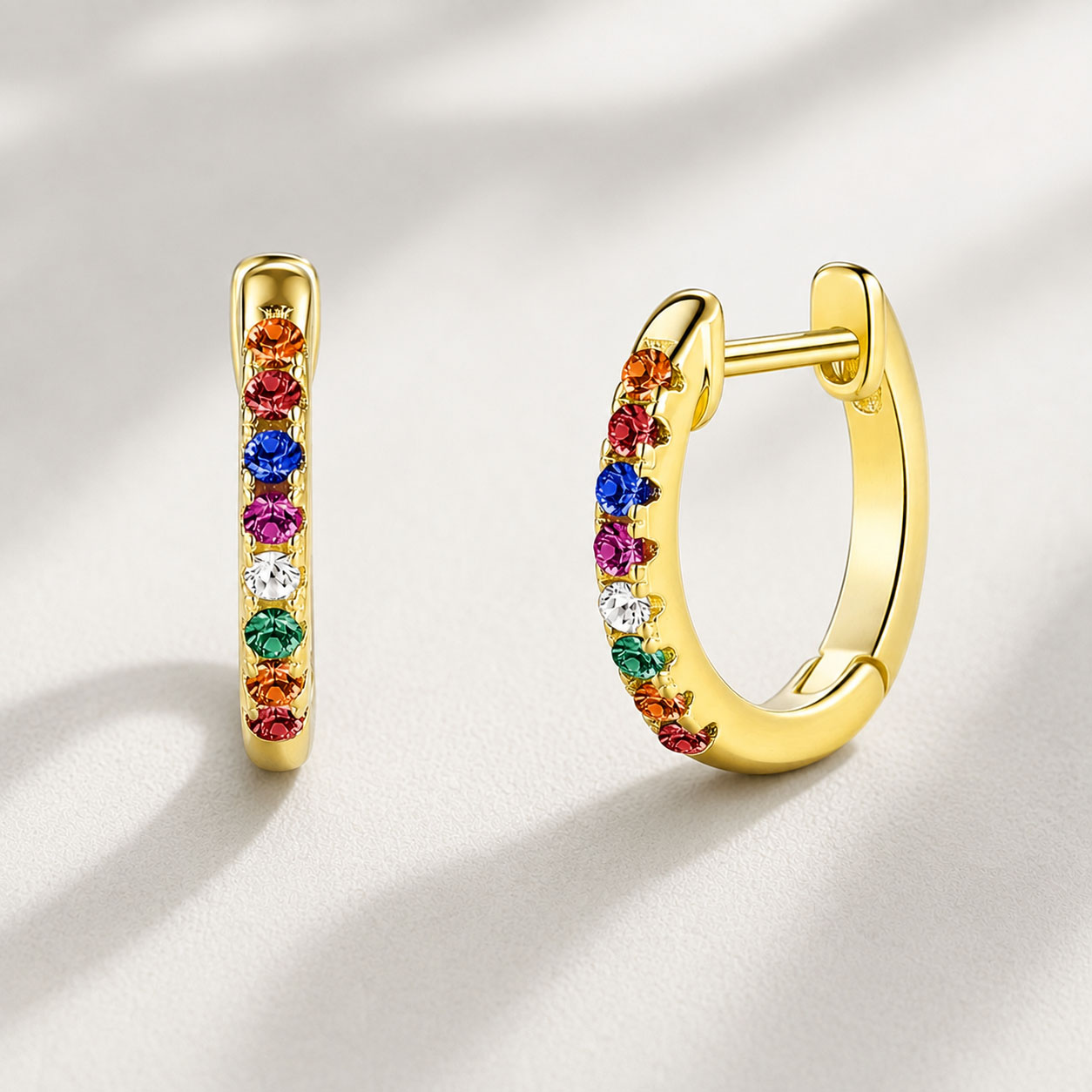 Aros Plata 925 Dorado con Cubic Zirconia Multicolor