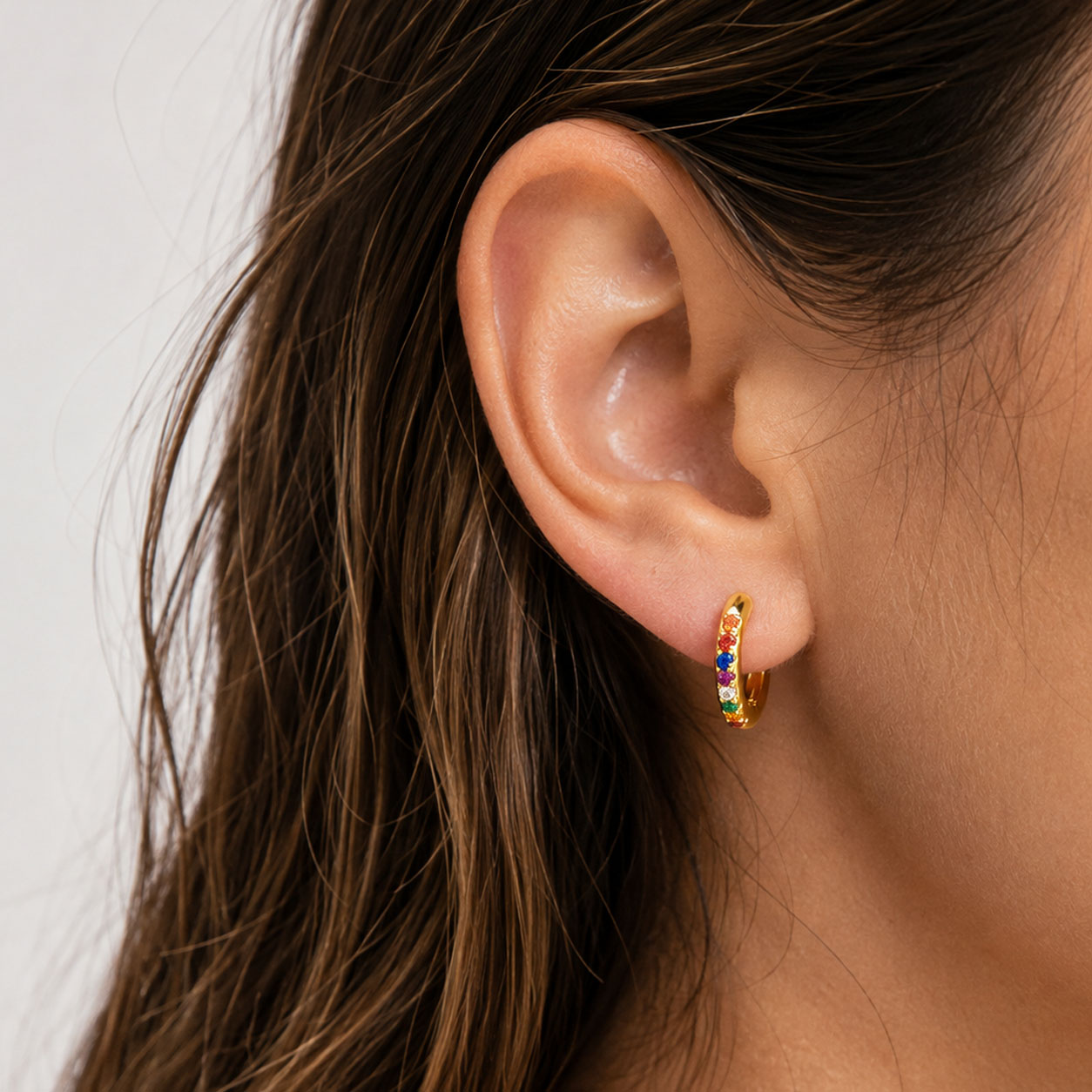Aros Plata 925 Dorado con Cubic Zirconia Multicolor