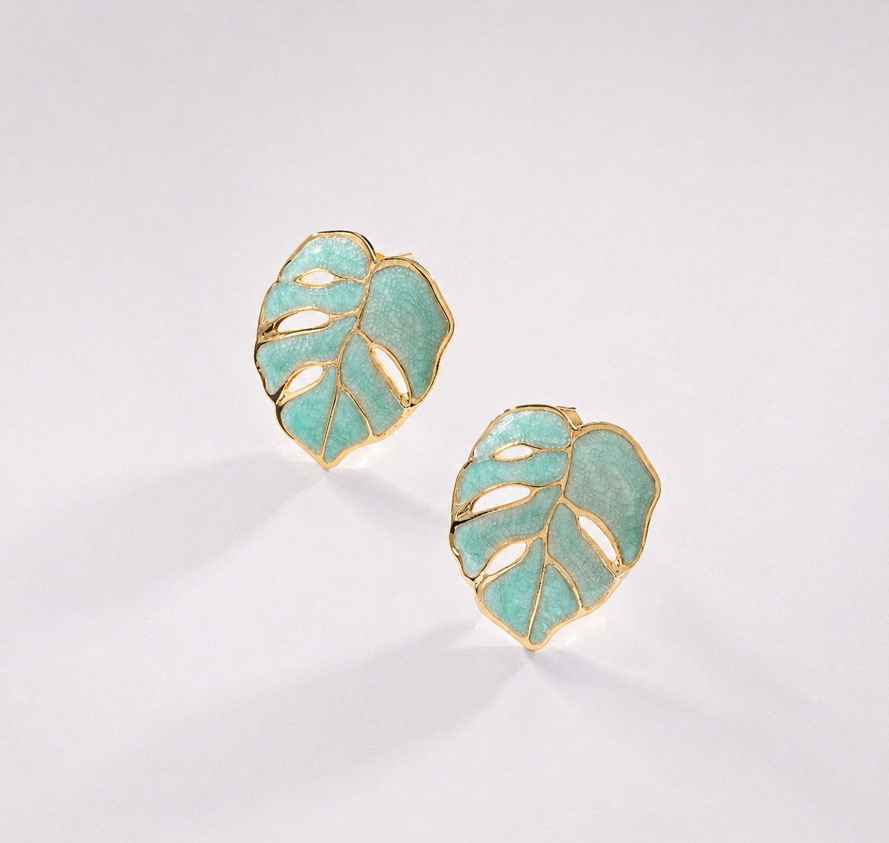 Aros Hoja Esalte y Dorado Turquesa Enchapado Oro 18k