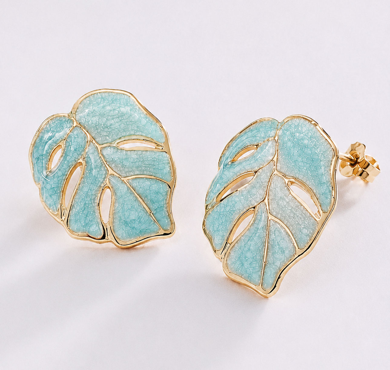 Aros Hoja Esalte y Dorado Turquesa Enchapado Oro 18k