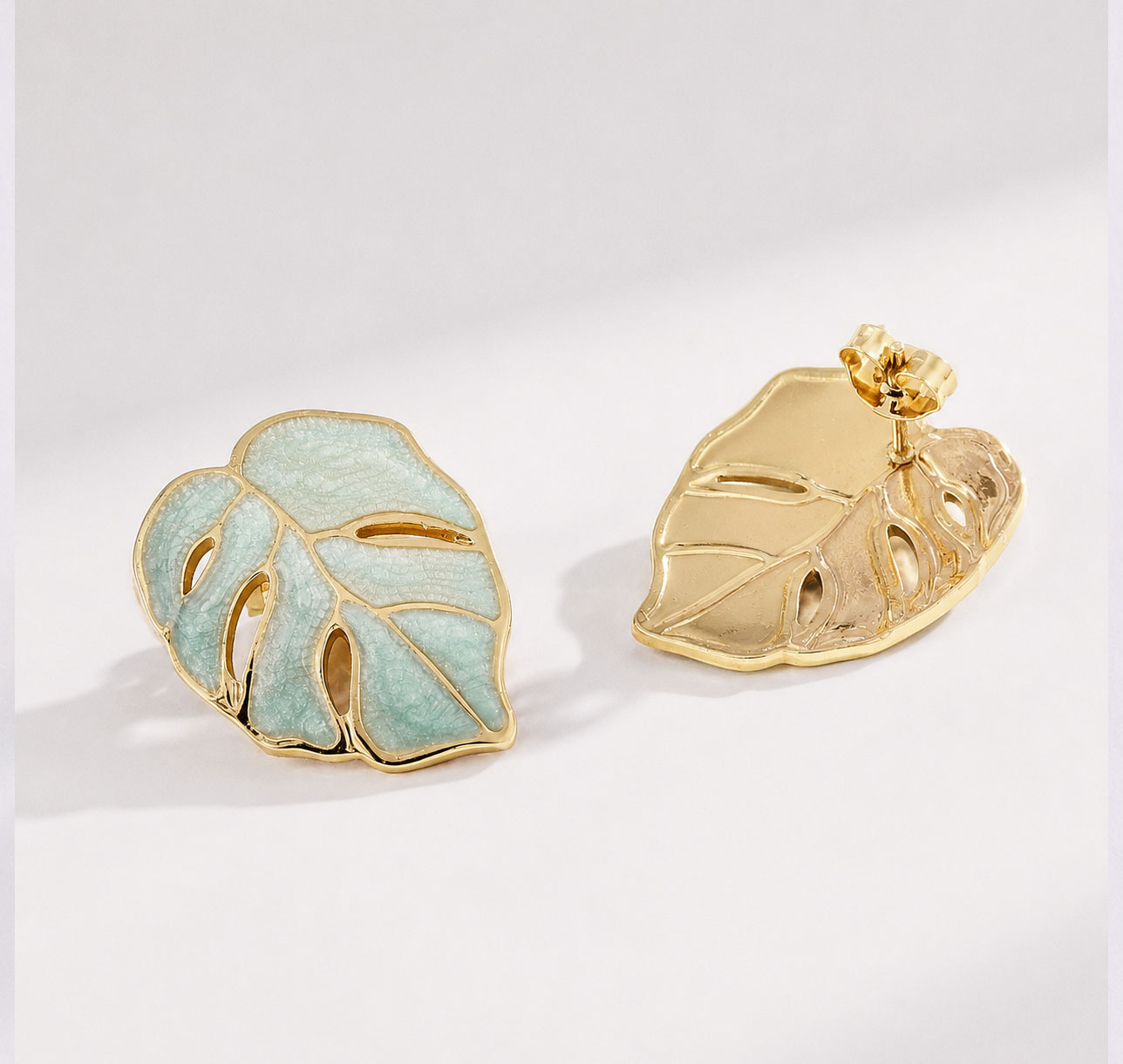 Aros Hoja Esalte y Dorado Turquesa Enchapado Oro 18k — foto 3