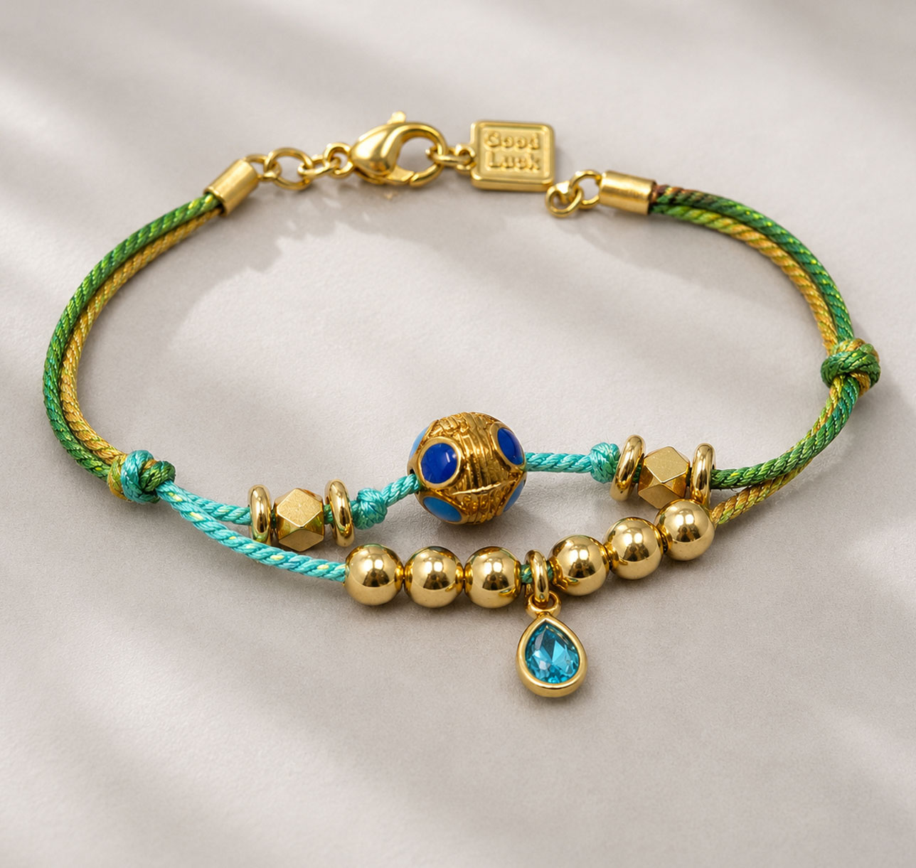 Pulsera Doble Acero Inoxidable Verde/Turquesa/Beige