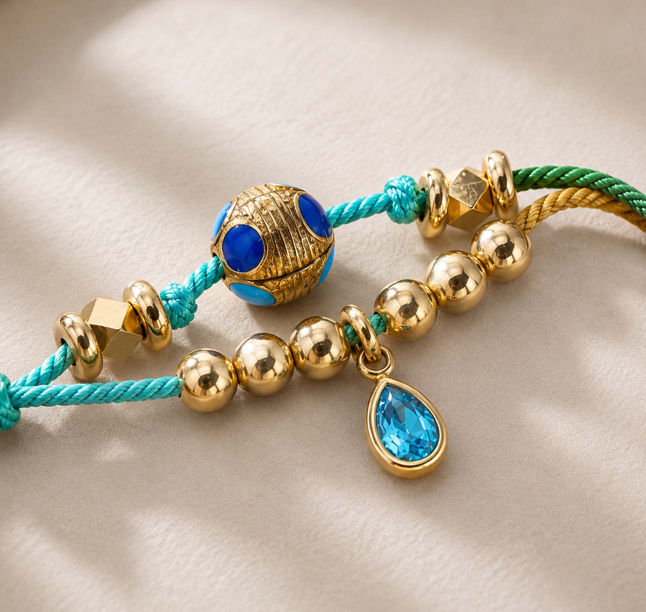 Pulsera Doble Acero Inoxidable Verde/Turquesa/Beige