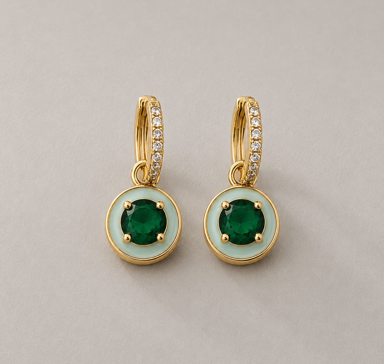 Aro Acero Argolla con Dije Colgante Cubic Zirconia- Verde