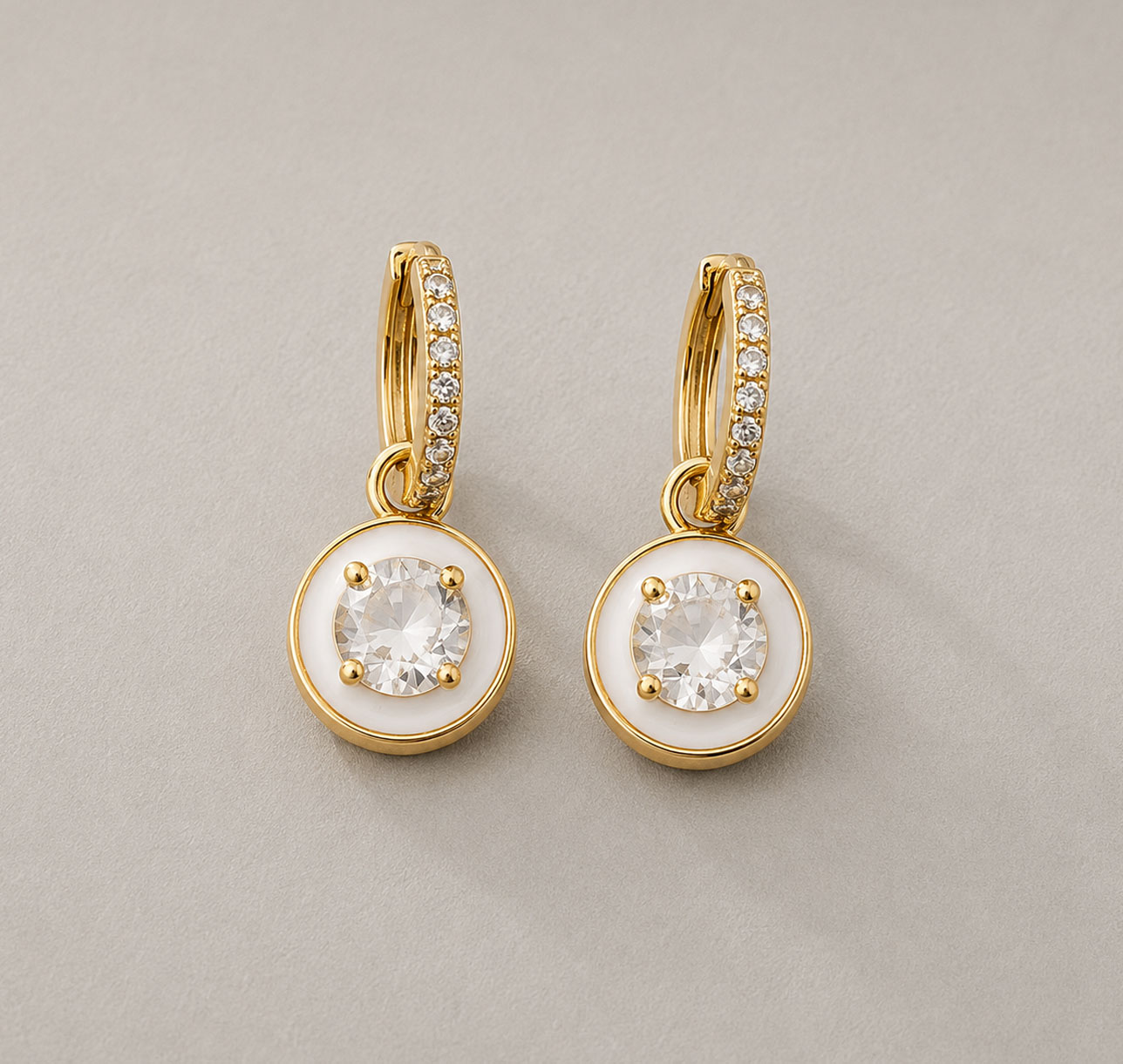 Aro Acero Argolla con Dije Colgante Cubic Zirconia- Blanco