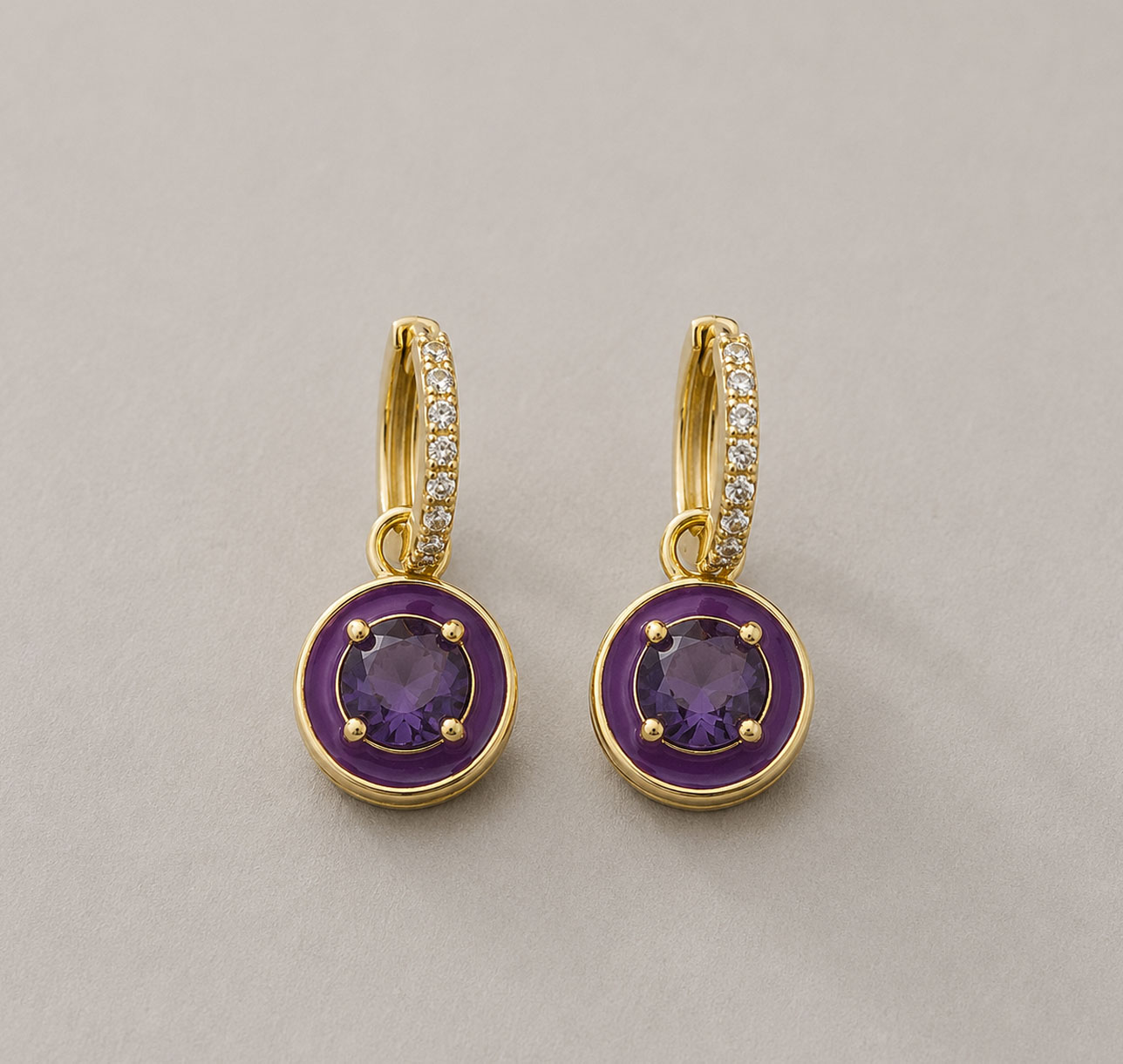 Aro Acero Argolla con Dije Colgante Cubic Zirconia- Violeta