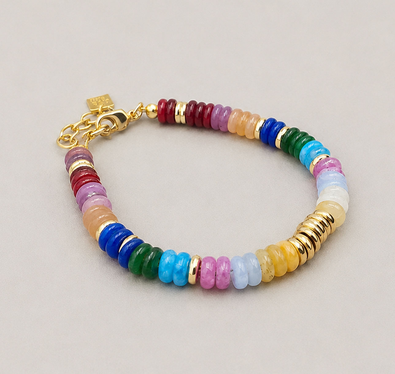 Pulsera de piedras Jade Natural y Acero Oro 18k Multicolor