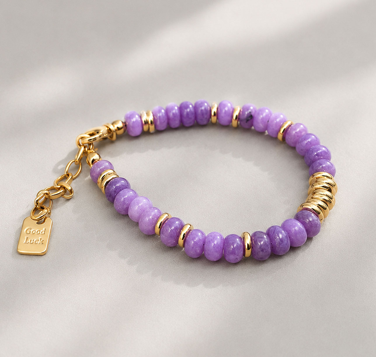 Pulsera de piedras Jade Natural y Acero Oro 18k Púrpura Medio