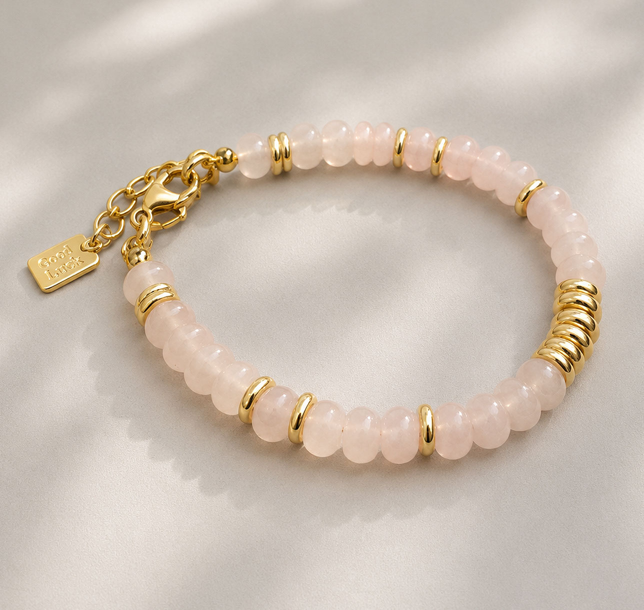 Pulsera de piedras Jade Natural y Acero Oro 18k Rosado