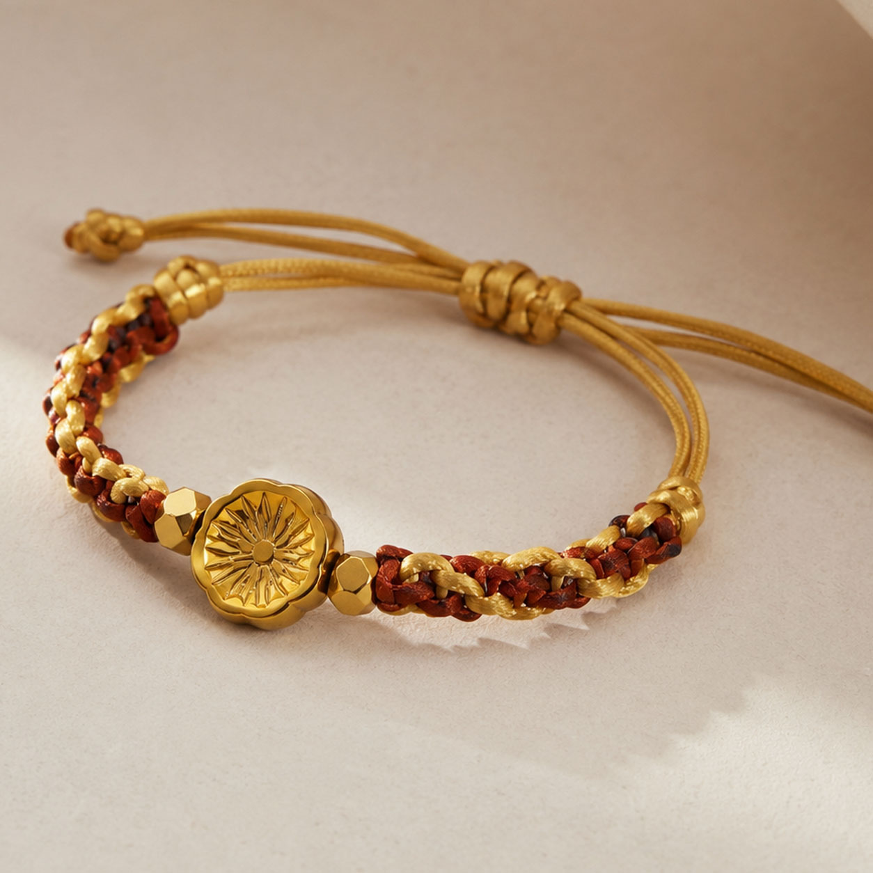 Pulsera Tejida con Cristales Marrón Oro