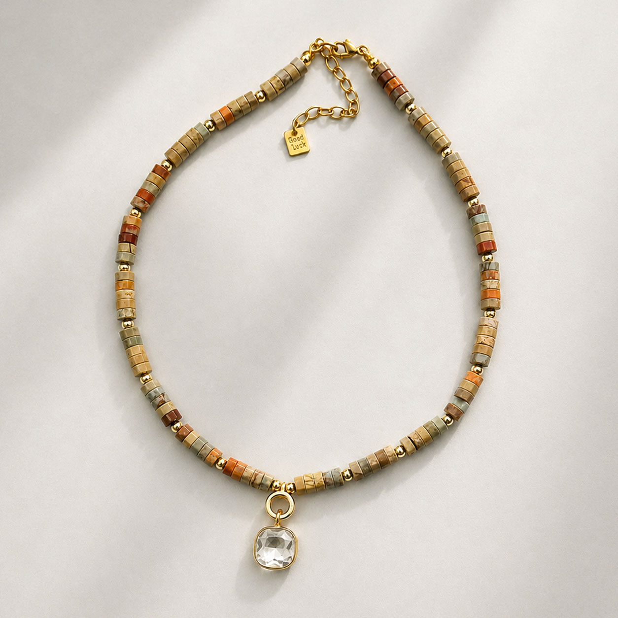 Collar Corto Acero Piedra Naturales y Cubic Zirconia