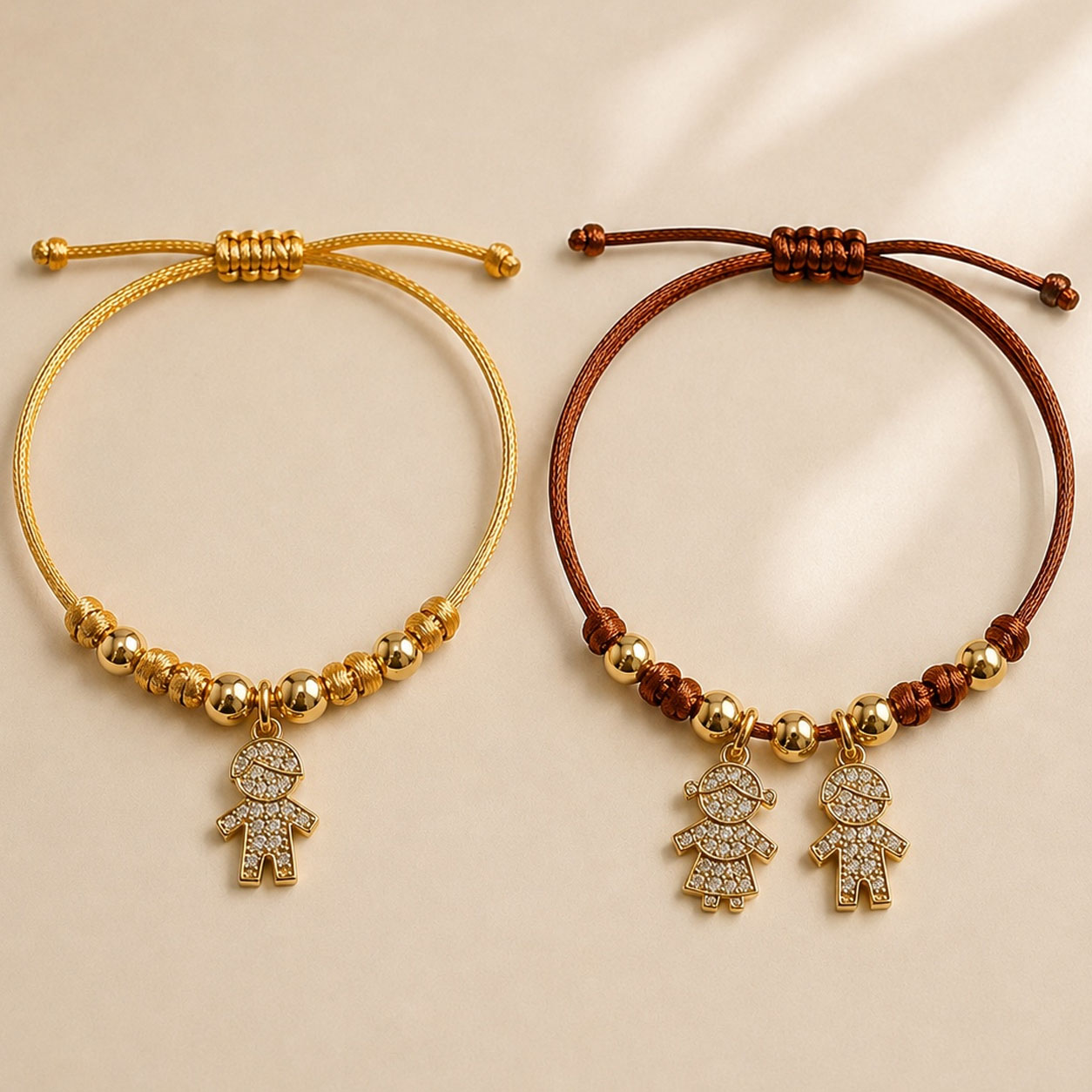 Pulsera Personalizada Hijos Enchapada en Oro real 18k y Cordón Dorado