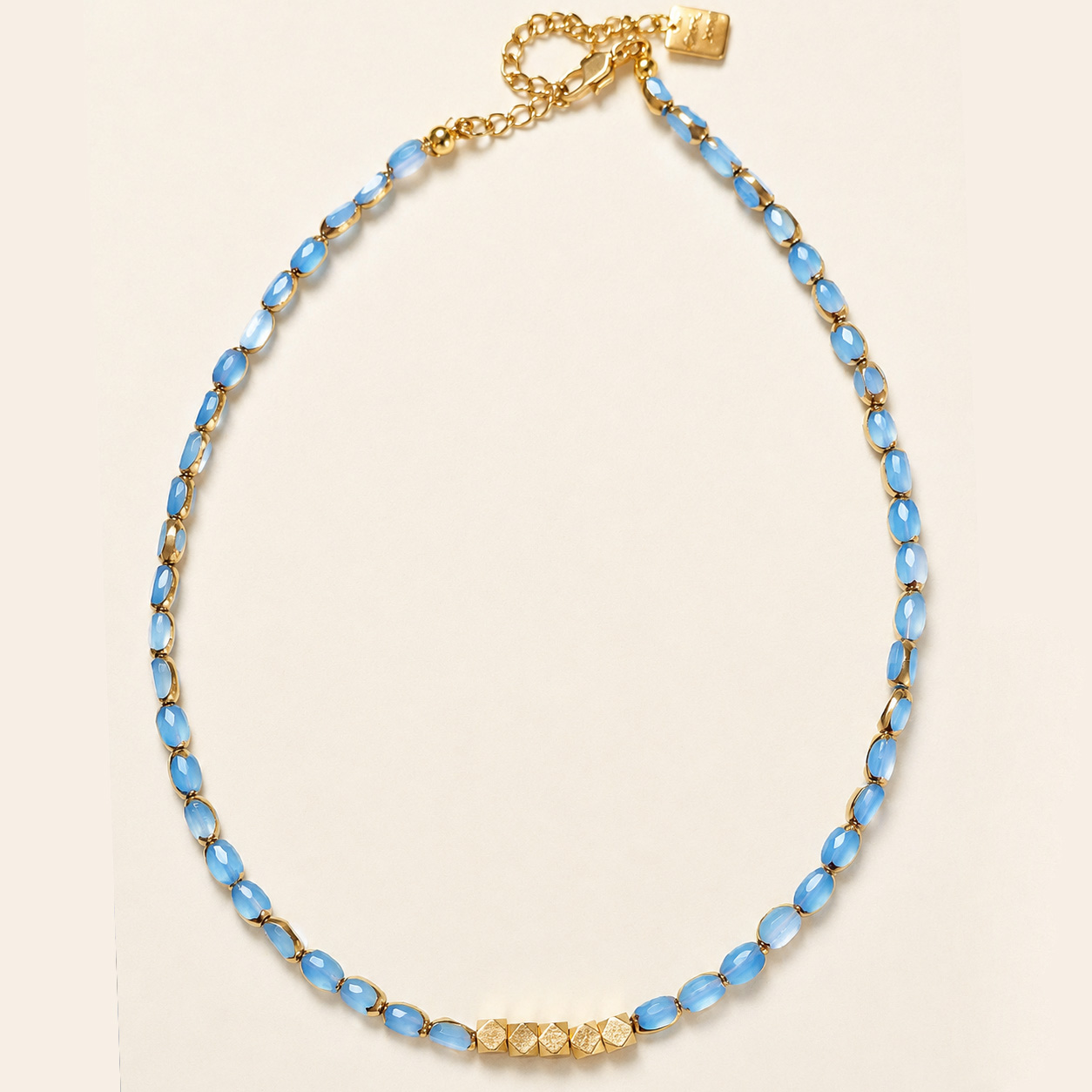 Collar Verano 2027 Corto Cristales Turquesas y Dorado