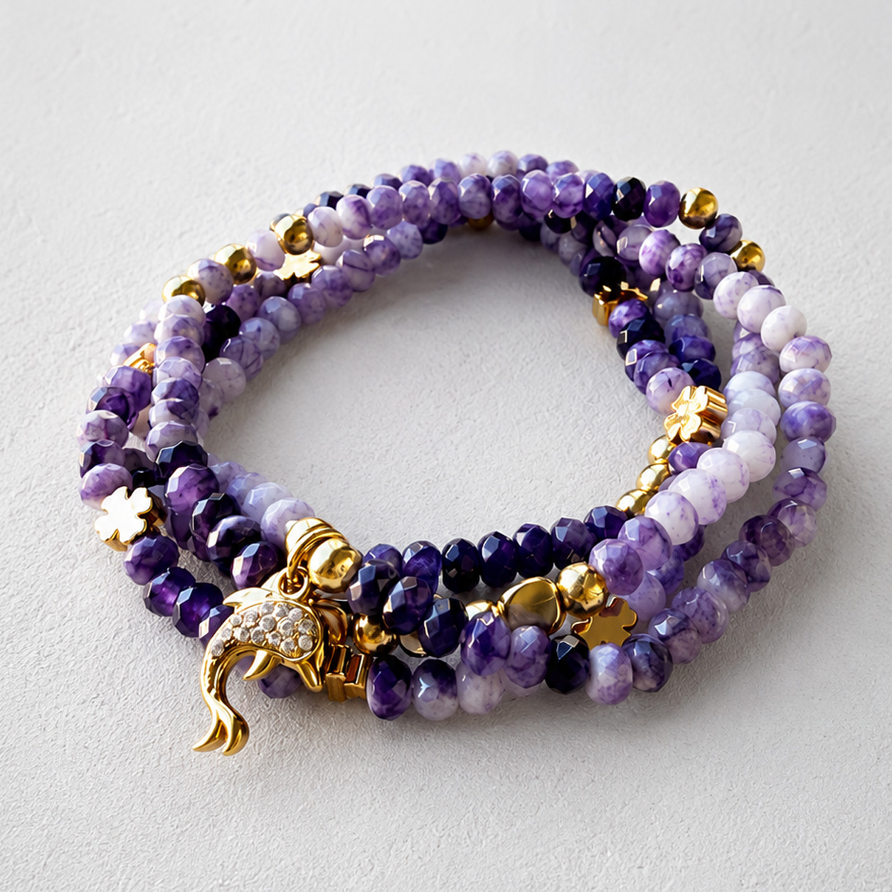 Set x4 Pulseras de Piedras Naturales Dije Marino Violetas