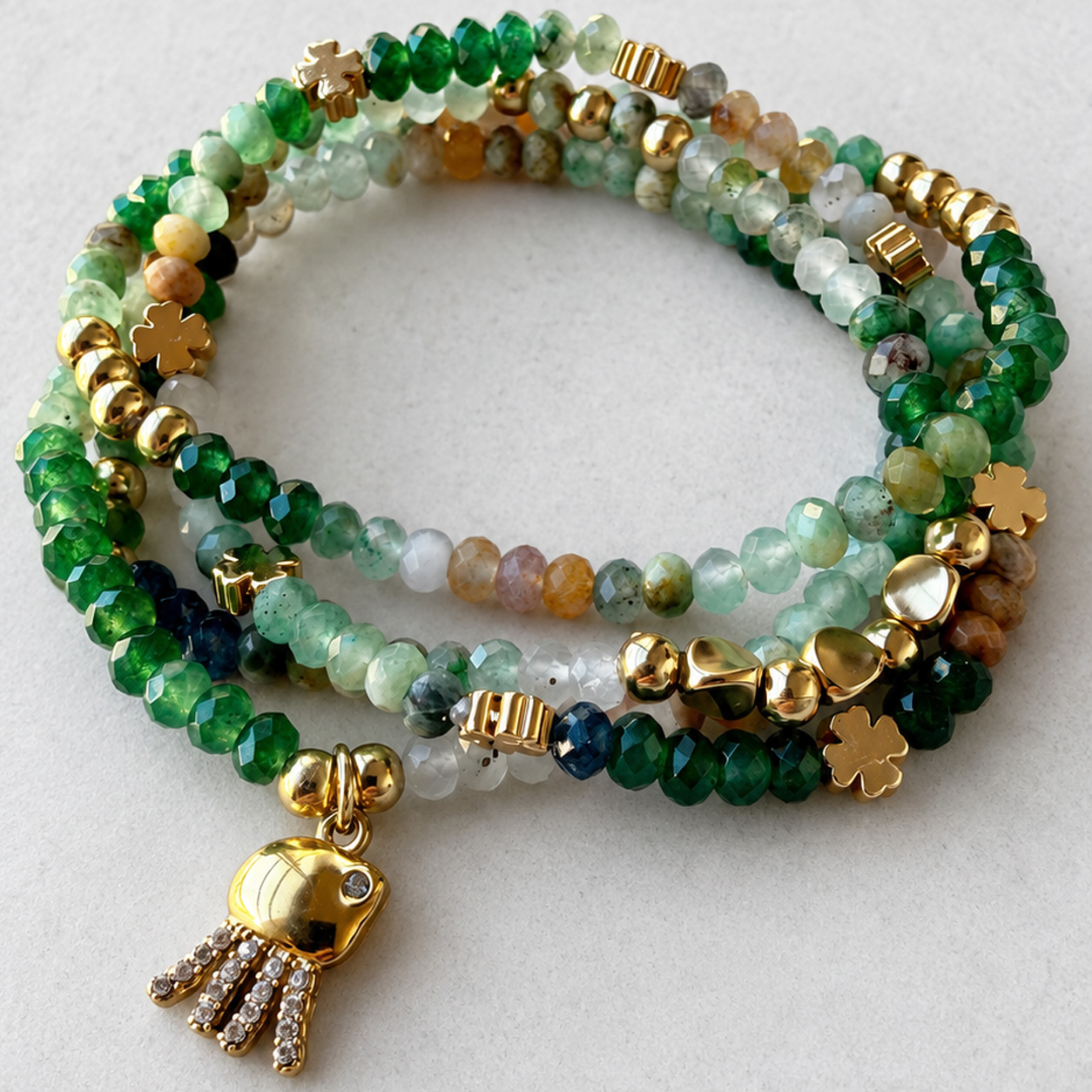 Set x4 Pulseras de Piedras Naturales Dije Marino Verdes