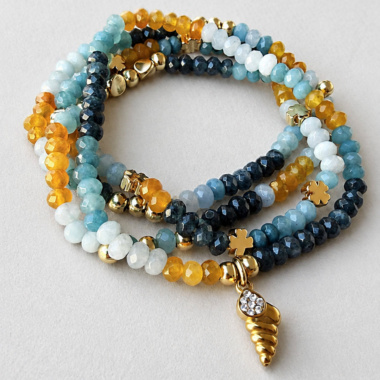 Set x4 Pulseras de Piedras Naturales Dije Marino Azules