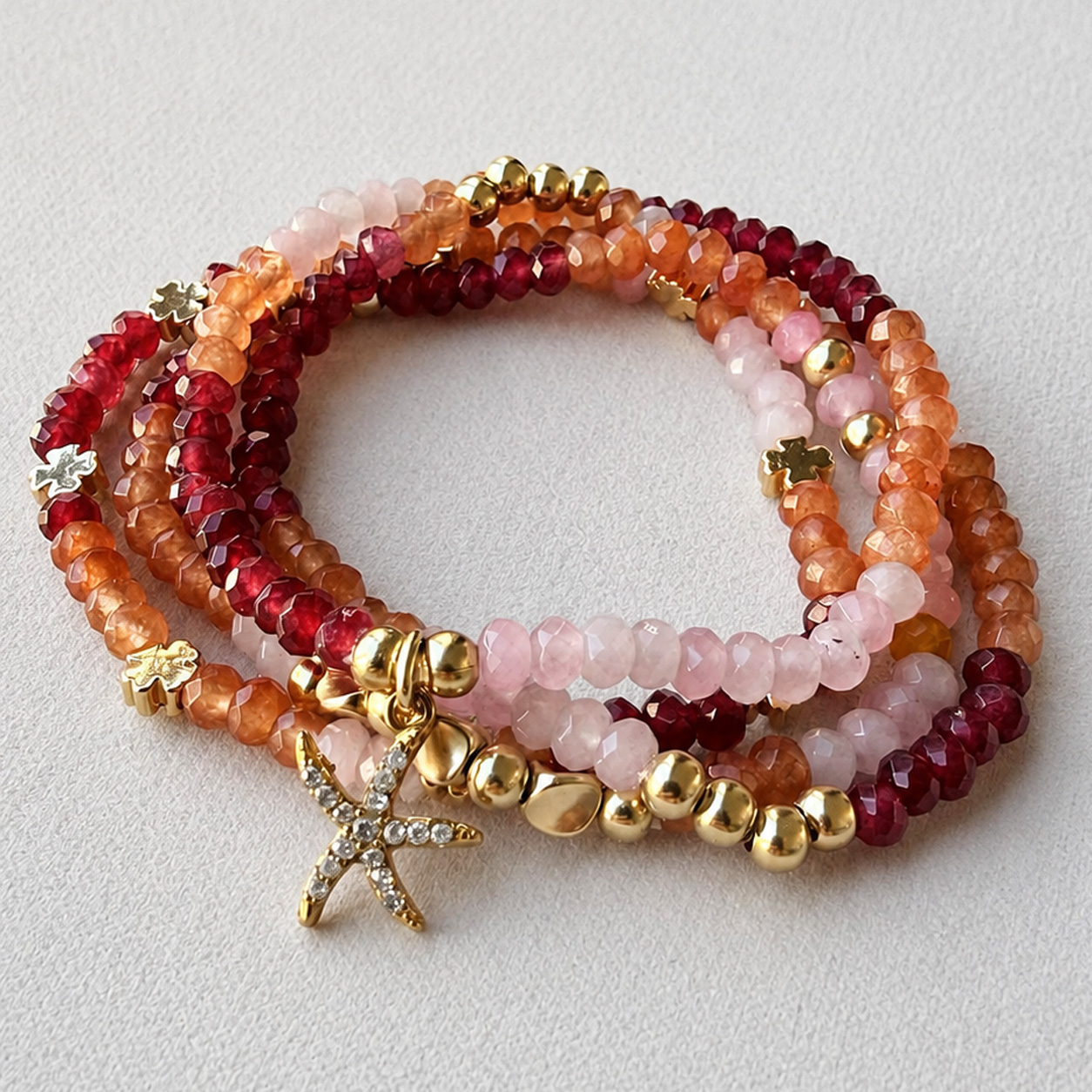 Set x4 Pulseras de Piedras Naturales Dije Marino Rojos
