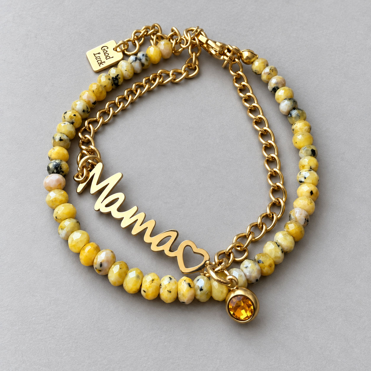 Pulsera Mamá Acero Waterproof Beige Ajustable