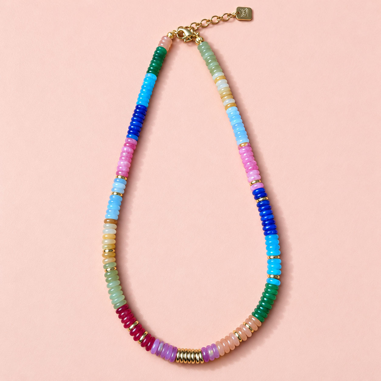 Collar de piedras Jade Natural y Acero Oro 18k Multicolor