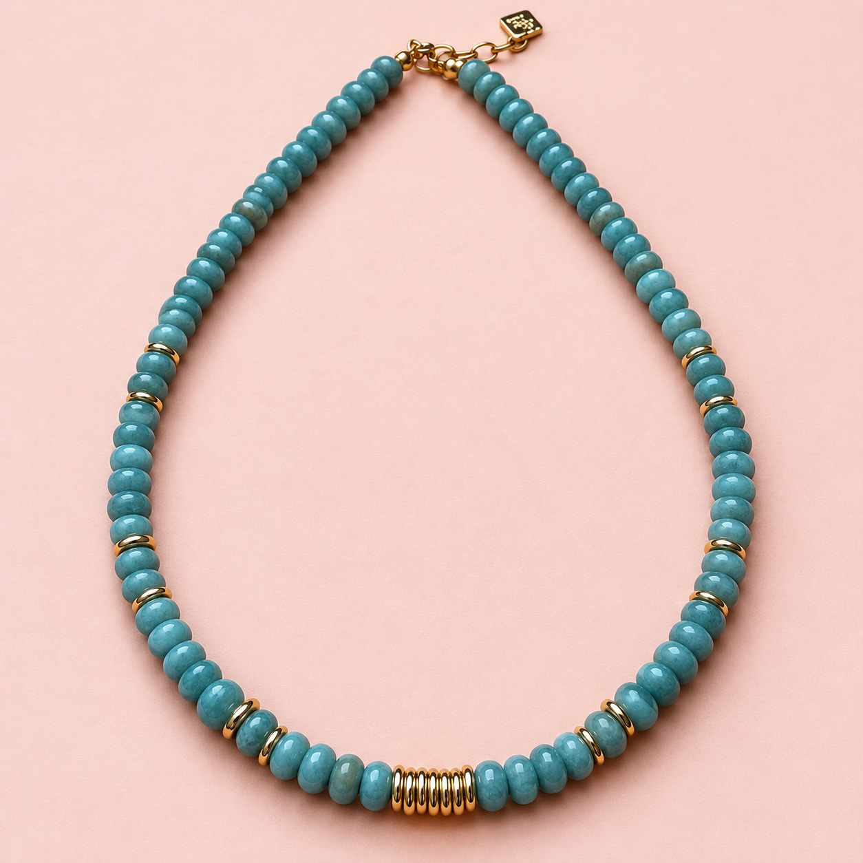 Collar de piedras Jade Natural y Acero Oro 18k Verde