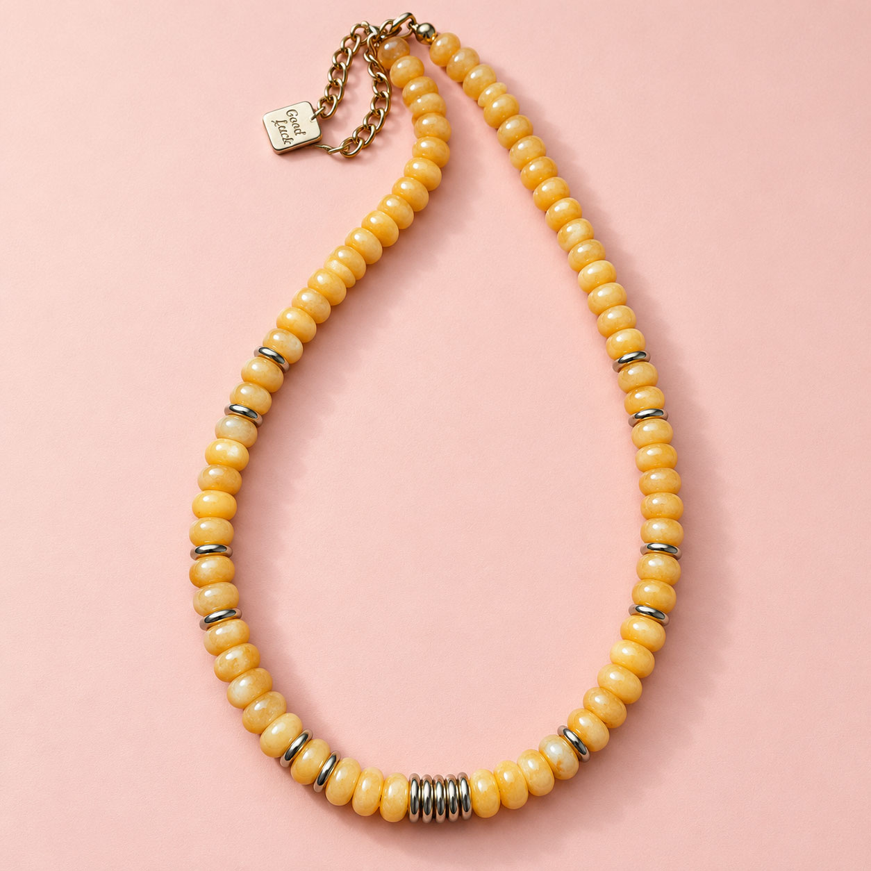 Collar de piedras Jade Natural y Acero Oro 18k Naranja Oscuro