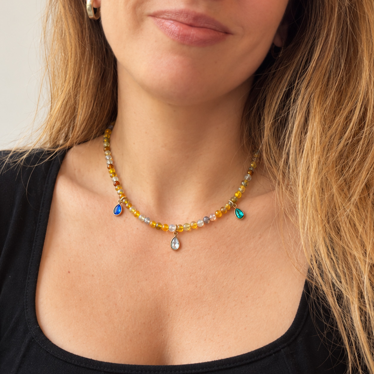 Collar Jade Micro Piedras con Gotas Cubic Zirconia Verde