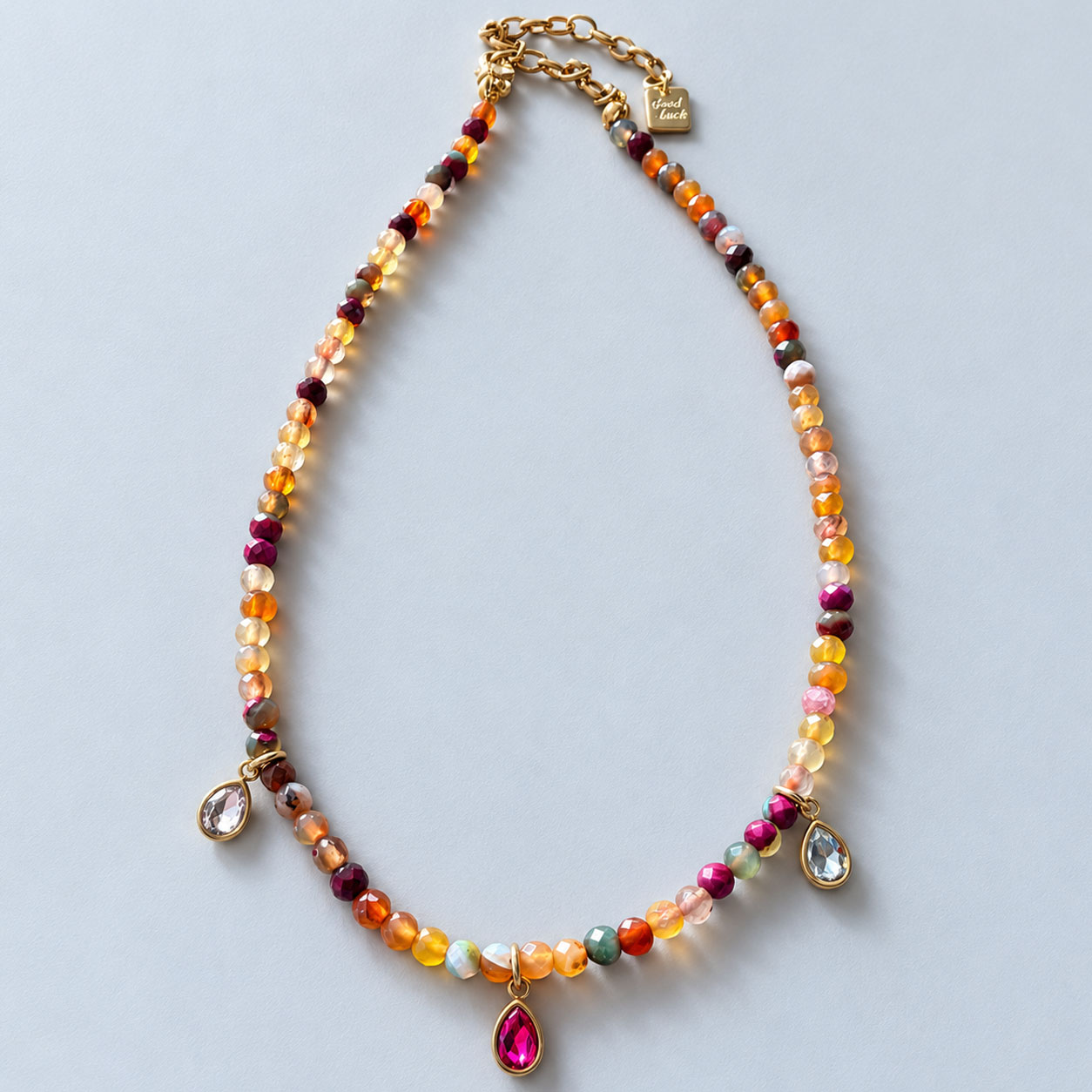 Collar Jade Micro Piedras con Gotas Cubic Zirconia Rosa