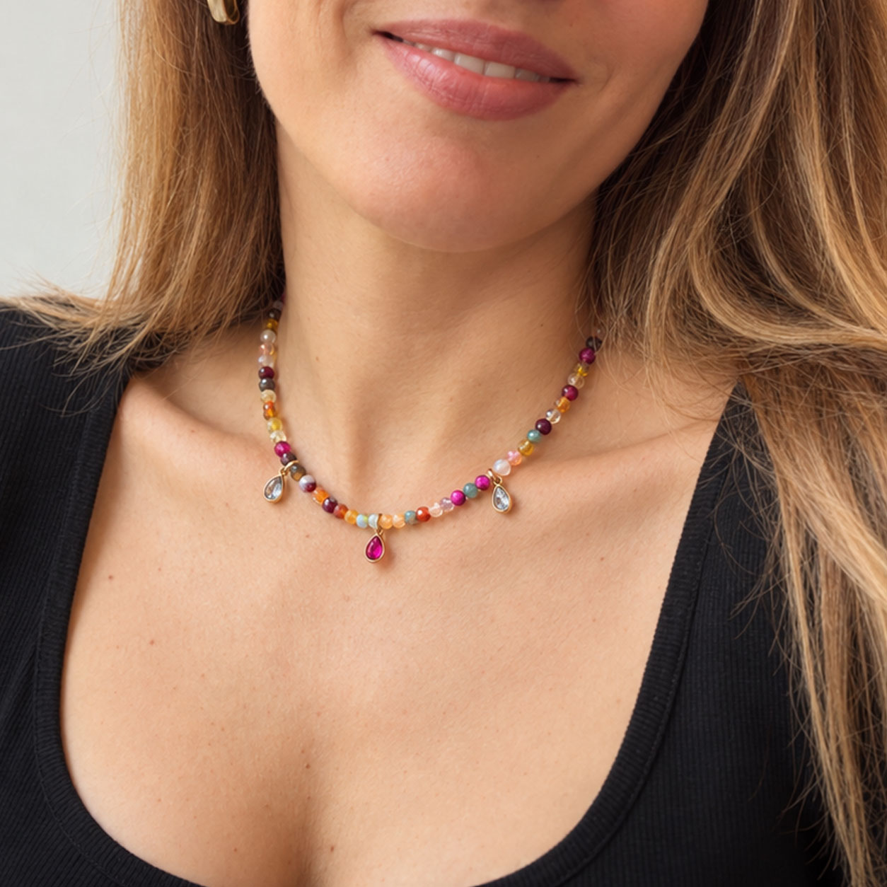 Collar Jade Micro Piedras con Gotas Cubic Zirconia Rosa