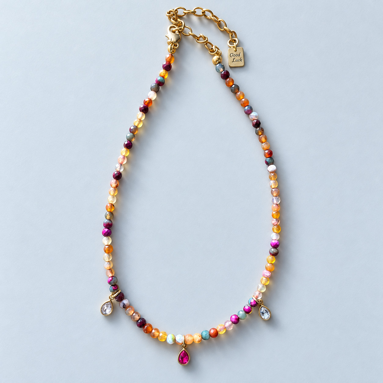 Collar Jade Micro Piedras con Gotas Cubic Zirconia Rosa — foto 5