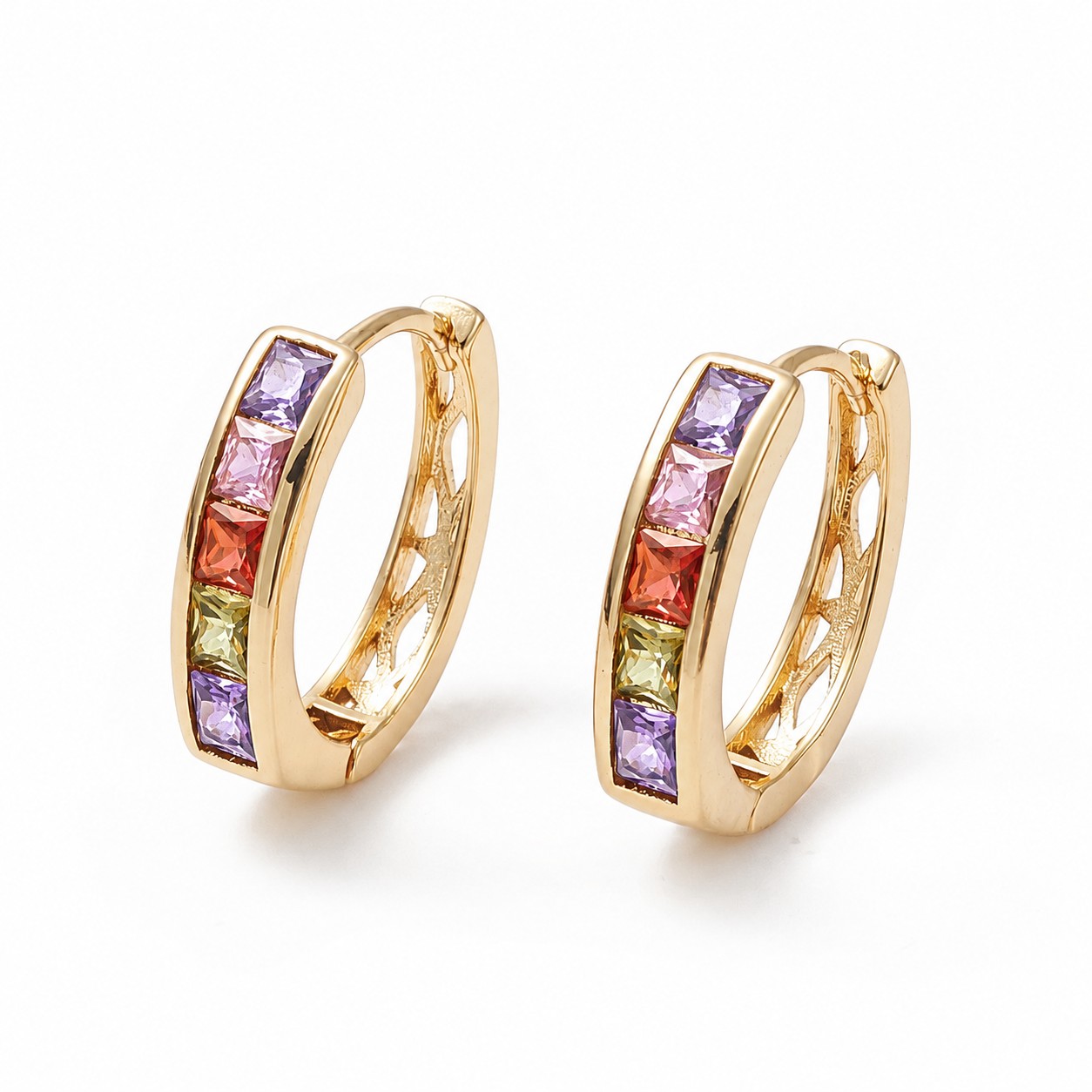 Aros Argolla con Cubic Zirconia Multicolor Baño de Oro 18k