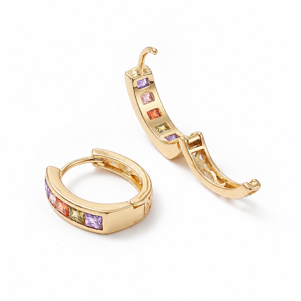 Aros Argolla con Cubic Zirconia Multicolor Baño de Oro 18k — foto 3