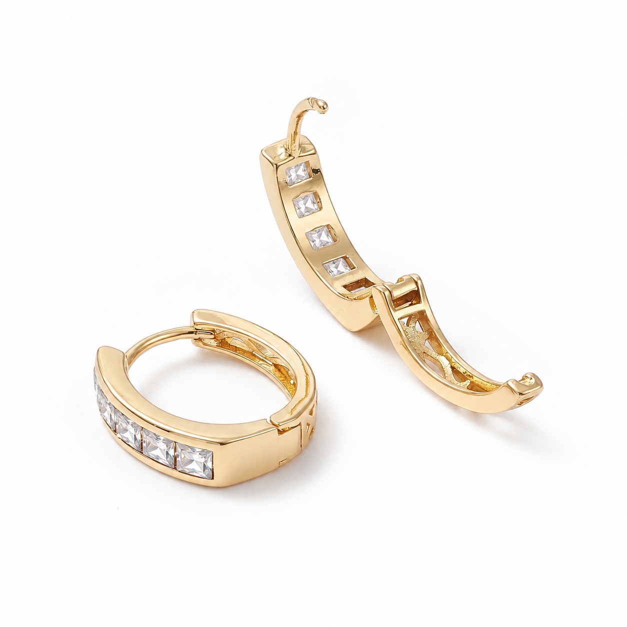 Aros Argolla con Cubic Zirconia Blanco Baño de Oro 18k — foto 3