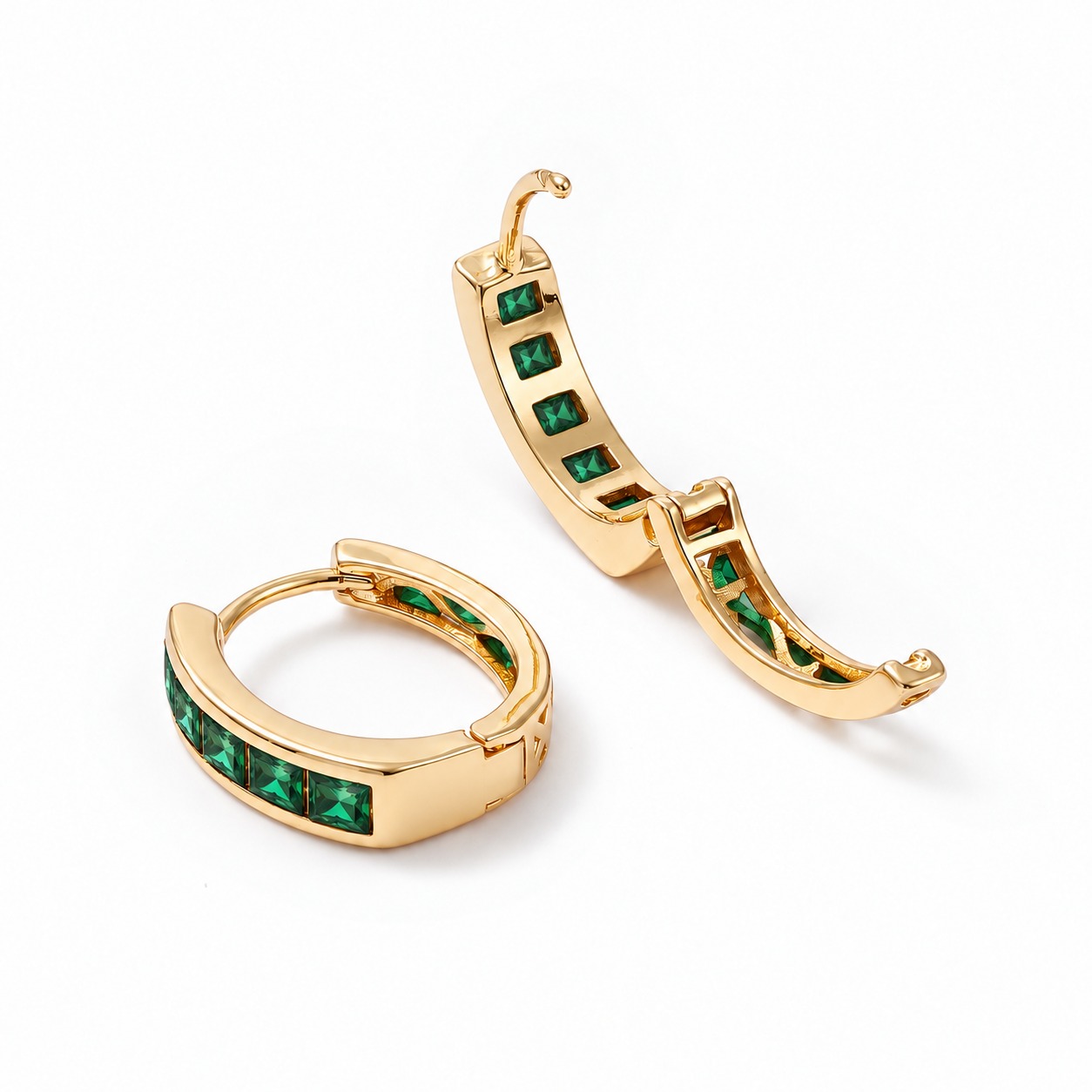 Aros Argolla con Cubic Zirconia Verde Baño de Oro 18k — foto 3